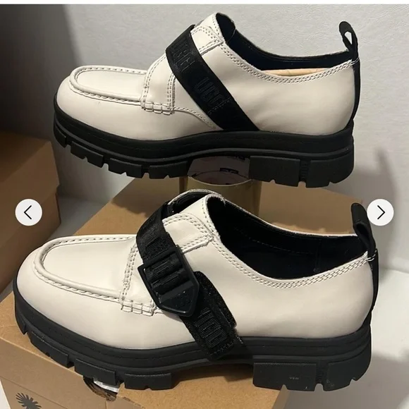 NWOB Ugg Ashton Shoe combat lug sole leather white with black loafers size 8.5 - Picture 8 of 9